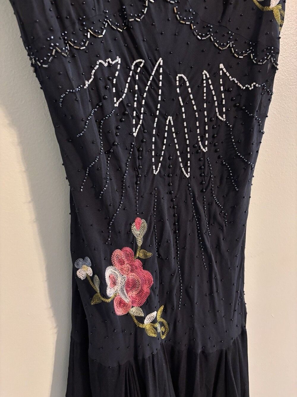 VTG Y2K Cache Silk Maxi Dress Sz 8 Beaded Embroidered Floral Whimsy Fairy Goth - Picture 14 of 16